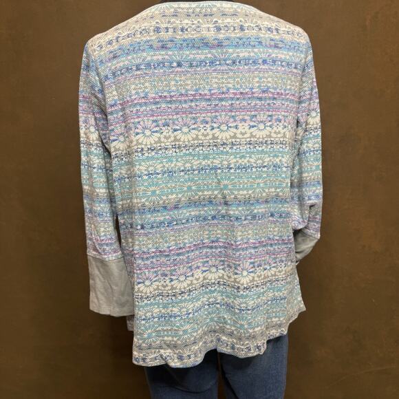 J. Jill Fair Isle Thermal Waffle Knit L/S Top Petite S Boat Neck 185292 Pockets - Picture 5 of 8